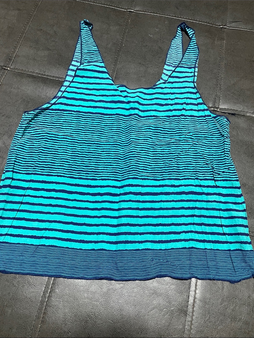 American Eagle Outfitters Teal and Navy Striped Tank Top